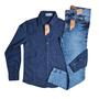 Imagem de Kit camisa jeans infantil masculina + calça jeans com elastano .