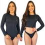 Imagem de Kit Camisa Térmica Feminino Proteção UV Lisa com Conjunto Cropped e Calcinha Fio Duplo Praia Treino 