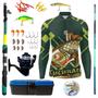 Imagem de Kit Camiseta De Pesca Mais Artigos Para Pescaria Vara Telescopica Isca Molinete Proteção UV50