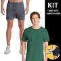 Imagem de Kit Camiseta Masculina ALGODÃO Slim Fit Básica Camisa Academia Corrida Casual + Shorts Tactel ELASTANO 712