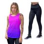 Imagem de Kit Camiseta Regata Feminina Calça Legging Blusa Cavada Pilates Academia Dry Tecido Leve Proteção UV