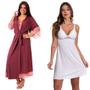 Imagem de KIT Camisola Amamentar Confortável Longa com Robe + Camisola Pós Parto Moda de Baixo - V220