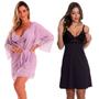 Imagem de KIT Camisola Maternidade com Robe Lavanda + Camisola Pós Parto Estilo Sedutor - V208