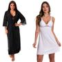 Imagem de KIT Camisola Maternidade Longa com Robe + Camisola Amamentação Gestante Curta Estilo Sedutor - V217