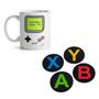 Imagem de Kit Caneca Xícara Porcelana Gamer + Porta Copos Botão XBOX