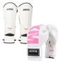 Imagem de Kit Caneleira Classic White + Luva Boxe Muay Thai Kickboxing Maximum MXM White/Pink 14oz