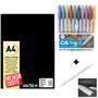 Imagem de Kit Caneta Gel Metálica 11 Cores Cis + Papel Preto Color 180g 50fls Artes Desenho Artesanato Criatividade Lettering