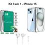 Imagem de Kit Capa Anti Impactos Transparente + Película de Cerâmica + Fone de Ouvido com Fio para Iphone 15