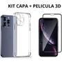 Imagem de Kit Capa Capinha Transparente + Película 3D Vidro para Iphone 15 Pro