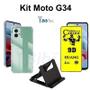 Imagem de Kit Capa Capinha Transparente + Película de Cerâmica Fosca + Suporte de Mesa para Motorola Moto G34