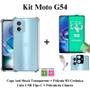 Imagem de Kit Capa Capinha Transparente + Película de Cerâmica + Película Câmera + Cabo USB Tipo C para Moto G54