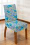 Imagem de Kit Capa de Cadeira 4 Peças Sala de Jantar Protege o Estofado Renova o Visual Malha Gel Estampa 3 Floral Azul