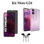 Imagem de Kit Capa Transparente + Película 3D de Vidro Privacidade + Fone de Ouvido com Fio para Motorola Moto G24