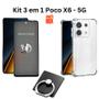 Imagem de Kit Capa Transparente + Película 3D Privacidade + Anel Suporte para Xiaomi Poco X6 5G