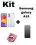 Imagem de Kit Capa Transparente + Película Fosca Privacidade + Suporte Anel Samsung Galaxy A15