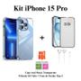Imagem de Kit Capinha + Pelicula 3D de Vidro + Fone com fio Para Iphone 15 15 Pro 15 Pro Max 15 Plus