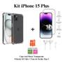 Imagem de Kit Capinha + Pelicula 3D de Vidro + Fone com fio Para Iphone 15 15 Pro 15 Pro Max 15 Plus