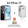 Imagem de Kit Capinha + Pelicula 3D de Vidro + Fone com fio Para Iphone 15 15 Pro 15 Pro Max 15 Plus