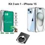 Imagem de Kit Capinha Transparente Anti Shock  + Película de Cerâmica + Suporte de Anel para Iphone 15