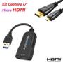 Imagem de Kit Captura com Placa Captura + Cabo Micro HDMI Vídeo 30 fps PRETA Hdmi 3.0 Full Hd 1080 Live Streaming