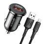 Imagem de Kit Carregador Veicular Para Celular Notebook Turbo 18W USB + Cabo Lightning Compatível Iphon 14 13 12 11