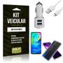 Imagem de Kit Carregador Veicular Tipo C Moto G8 Power + Película Vidro + Capa Anti - Armyshield