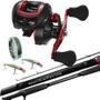 Imagem de Kit Carretilha Cmik 19 Rolamentos Vara Daiwa  Strikeforce 8-17lbs 1,68m Linha e 2 Iscas Artificiais