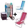 Imagem de Kit Carrinho com Avanco + 2 Cadeiras de Praia Aluminio 8 Posicoes Cor Diversas  Mor 