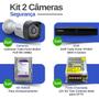 Imagem de Kit CFTV 2 Câmeras Segurança Full HD DVR 4 Canais Com HD Completo