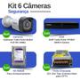 Imagem de Kit CFTV 6 Câmeras Segurança Full HD DVR 8 Canais Com HD Completo