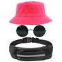 Imagem de Kit Chapéu Bucket Hat, Pochete Ajustável Impermeável Saída Fone E Óculos Escuro de Sol Redondo Com Armação Metal MD-26