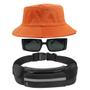 Imagem de Kit Chapéu Bucket Hat, Pochete Ajustável Saída Fone E Óculos de Sol Retangular Estreito Armação Grossa Geométrica MD-32