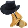 Imagem de Kit Chapéu Infantil Unissex Camurça Modelo Cowboy E Bota Galocha Criança Couro Legitimo Confortavel