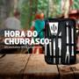 Imagem de Kit Churrasco Conjunto Inox Estojo Faca Garfo Espátula Tabua Madeira