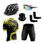 Imagem de Kit Ciclismo Camisa e Bermuda C/ Forro Gel + Par de Manguitos + Bandana Esportiva