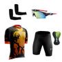Imagem de Kit Ciclismo Camisa Proteção UV e Bermuda em Gel + Óculos Esportivo + Manguitos