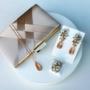 Imagem de Kit Clutch, Anel, brinco e Colar nude com azul