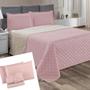 Imagem de Kit Cobre Leito Colcha Dupla Face Cama Super King + Lençol Rose