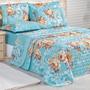 Imagem de Kit Cobre Leito Real Solteiro Dupla Face MicroPercal 200 Fios 02 Peças - Jasmine Floral Azul - 100% Poliéster