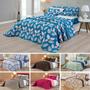 Imagem de Kit cobreleito matelado cama padrão 3 peças dupla face estampado azul com floral