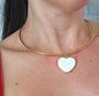 Imagem de Kit Colar e Brincos Choker Aro Rígido com Pingente Coração Liso Love Preto Branco Dourado Luxo Moda Blogueira