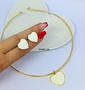 Imagem de Kit Colar e Brincos Choker Aro Rígido com Pingente Coração Liso Love Preto Branco Dourado Luxo Moda Blogueira
