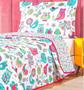 Imagem de Kit Colcha cama box solteiro infantil cobre leito dupla face cores matelado desenhos coruja