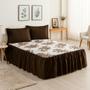 Imagem de Kit Colcha Cobre Leito Casal Queen 03 Peças 170 Fios Bella Vida Estampado Floral Com Babado e Porta Travesseiro Debrum Tecido Jacquard
