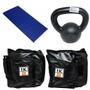 Imagem de Kit Colchonete Azul + Caneleira 1Kg + kettlebell Pintado 6kg