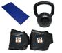 Imagem de Kit Colchonete Azul+Par de Caneleira 4Kg+kettlebell Pintado 22kg