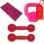 Imagem de Kit Colchonete Rosa + Par de Halter Rosa 3Kg + Kettlebell Rosa 4Kgs