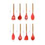 Imagem de Kit Colheres Silicones 12 Peças Copo Colher Espátula Concha Suporte Cozinha Cabo Madeira