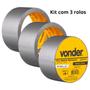 Imagem de Kit com 03 Fita Adesiva Reforçada Silver Tape Prata 50 Mm X 10m Vonder