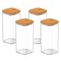 Imagem de Kit Com 04 Potes Herméticos Tempero 340ml Com Tampa De Bambu